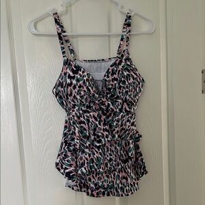 Pink and Green Print Women's Tankini Top Size 6 NWOT